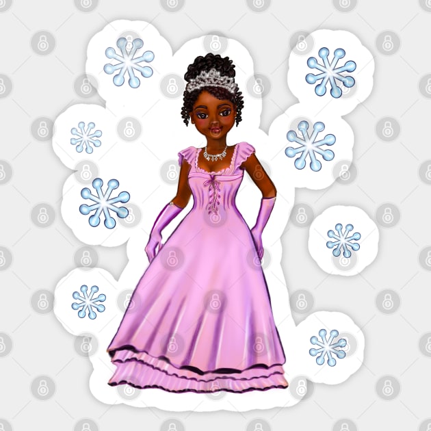 Princess Coco in purple / lavender among snowflakes   ! beautiful  black girl with Afro hair, brown eyes and dark brown skin. Hair love ! Sticker by Artonmytee